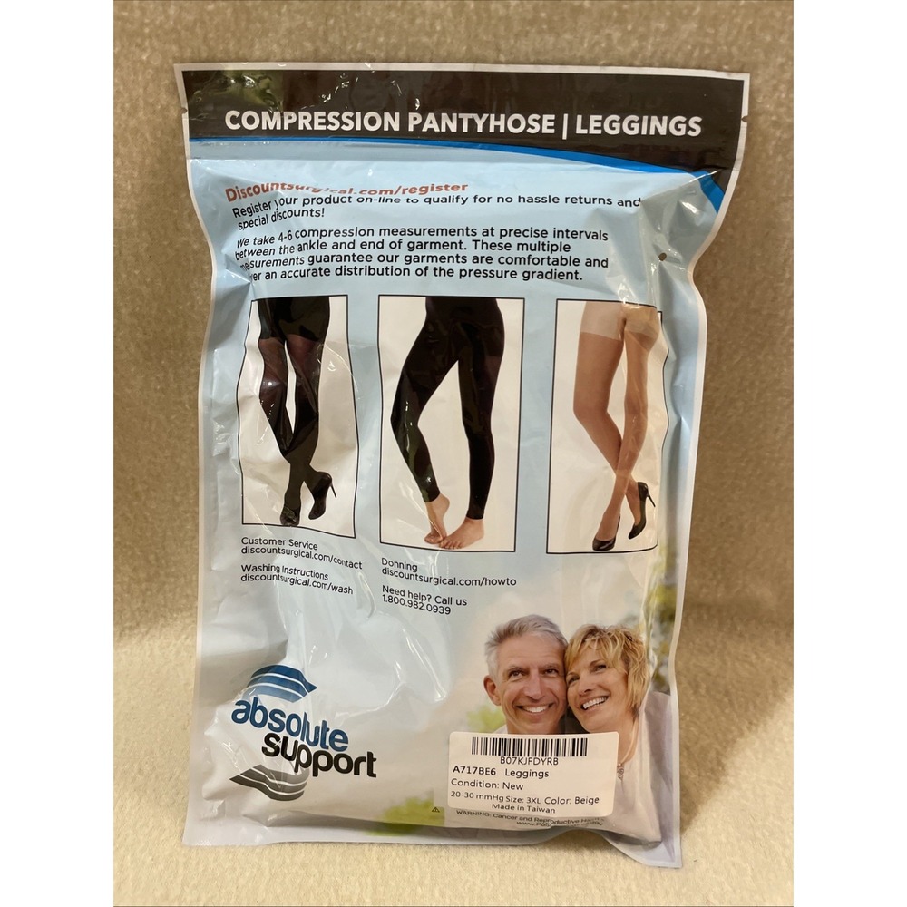 3XL Beige Absolute Support Compression Pantyhose Leggings Tights 20-30mmHg